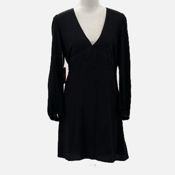 Aritzia Sunday Best Grayson Long Sleeve V Neck Mini Dress in Noir - NEW - Size 8 - Picture 3 of 9